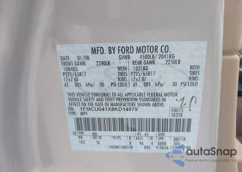 2008 Ford Escape Limited from USA, damaged, VIN 1FMCU041X8KD14979
